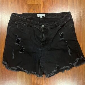 Eloquii Black Distressed Jean Shorts